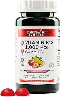 NatureWise Vitamin B12 Gummies for Adults, 1000 mcg - Strawberry Lemon Flavor - Supports Daily Energy, Mental Clarity, Cognitive Function - Vegan, Gluten-Free, Non-GMO - 60 Gummies[1-Month Supply]