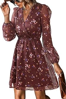 Women's Floral Print Chiffon A-Line Mini Dress Long Peasant Sleeves Elastic Autumn Dress