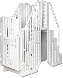 Poolzilla Premium Pool Step Ladder Set for Above Ground Pools - Full Entry-Exit Pool Ladder System with Crossover Bridge, Anti-Entrapment, and a Lockable Gate - for 48’’ to 54’’ in. Above Ground Pools