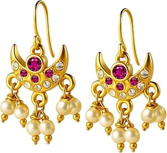 VAMA FASHIONS 18K Gold Plated Anti Tarnish Half Moon Peacock Shape Traditional Maharashtrian Press on Bugadi Upper Ear Clip on Earrings For Women & Girls