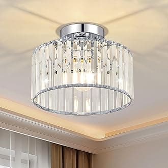 Crystal Chrome Semi Flush Mount Ceiling Light Modern Hallway Light Fixture Metal Close to Lamp for Entryway Bedroom(10.63 inch)
