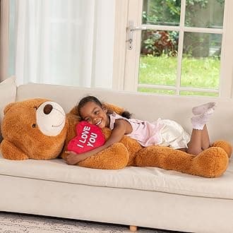 MaoGoLan Big Teddy Bear 4.3ft Stuffed Animal, I Love You Red Heart Giant Teddy Bear Plush Toy, Large Stuffed Animal Gift for Girlfriend, Boyfriend, Kids,Dark Brown