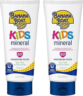 100% Mineral Kids Sunscreen Lotion SPF 50, Twin Pack | Banana Boat Mineral Sunscreen for Kids, Childrens Sunblock SPF 50, Oxybenzone Free, 6Fl Oz each (Pack of 2)