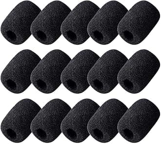 15 Pack Foam Microphone Windscreen, Lapel Headset Microphone Sponge Mini Foam Cover Shield Protection for Variety of Headset (Black)