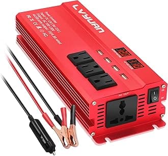 1000W/2000W(Surge) Car Power Inverter DC 12V to 110V/120V AC with 4 Outlets, 4 USB Ports and Input/Output LED Display - Red