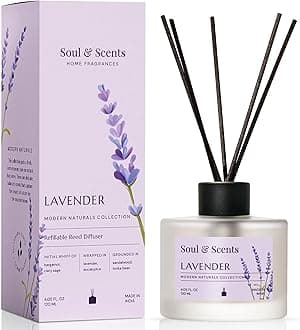 – 120Ml Lavender Reed Diffuser Set | Free 6 Fiber Reed Sticks | Toxin Free & Stress Relief | Long Lasting | Smoke Less Room Freshener for Home, Bedroom, Living Room & Office