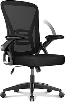 Office Chair Ergonomic Desk with 90° Flip-up Armrest Lumbar Support, Height Adjustable Chair, Executive Swivel Computer Padded Seat Cushion for Home/Office