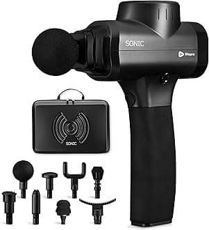 Sonic Handheld Percussion Massage Gun-Deep Tissue Massager For Sore Muscle And Stiffness-Quiet,5 Speed High-Intensity Vibration-Quick Rechargeable Device-Includes 5 Massage Heads(Black)