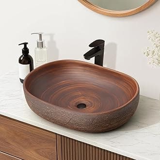 Vessel Sink, 23" Bathroom Sink for Retro Style Countertop Washbasin, Handmade Patterned Elegant Ceramic Oval Bowl Sink for Modern and Classic Bathrooms Without Overflow