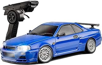 LD1899 1/18 RC Drift Car GTR R34 2.4GHz RWD with Gyroscope on-Road Alloy Body Shell Racing Cars Radio Control (Blue)