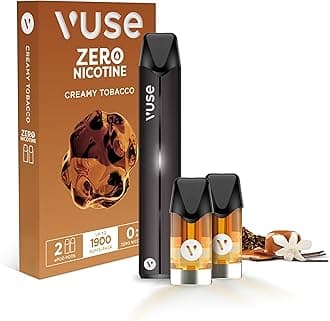 Vuse Pro Vape Kit, Slim Design, Fast Charging, Splash-Resistant, reusable vape, rechargeable vape, refillable vape, with Creamy Tobacco 0mg vape pods x2, no nicotine, no tobacco, Black
