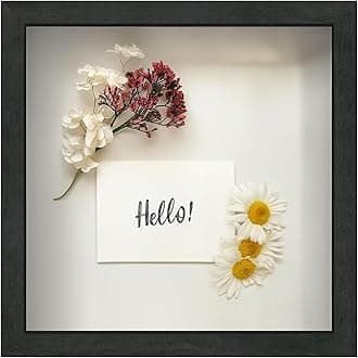 FrameWorks 11x11 Driftwood Wooden Shadow Box Frame – Soft Felt Back, Tempered Glass, and Included Elegant White Ball Push Pins