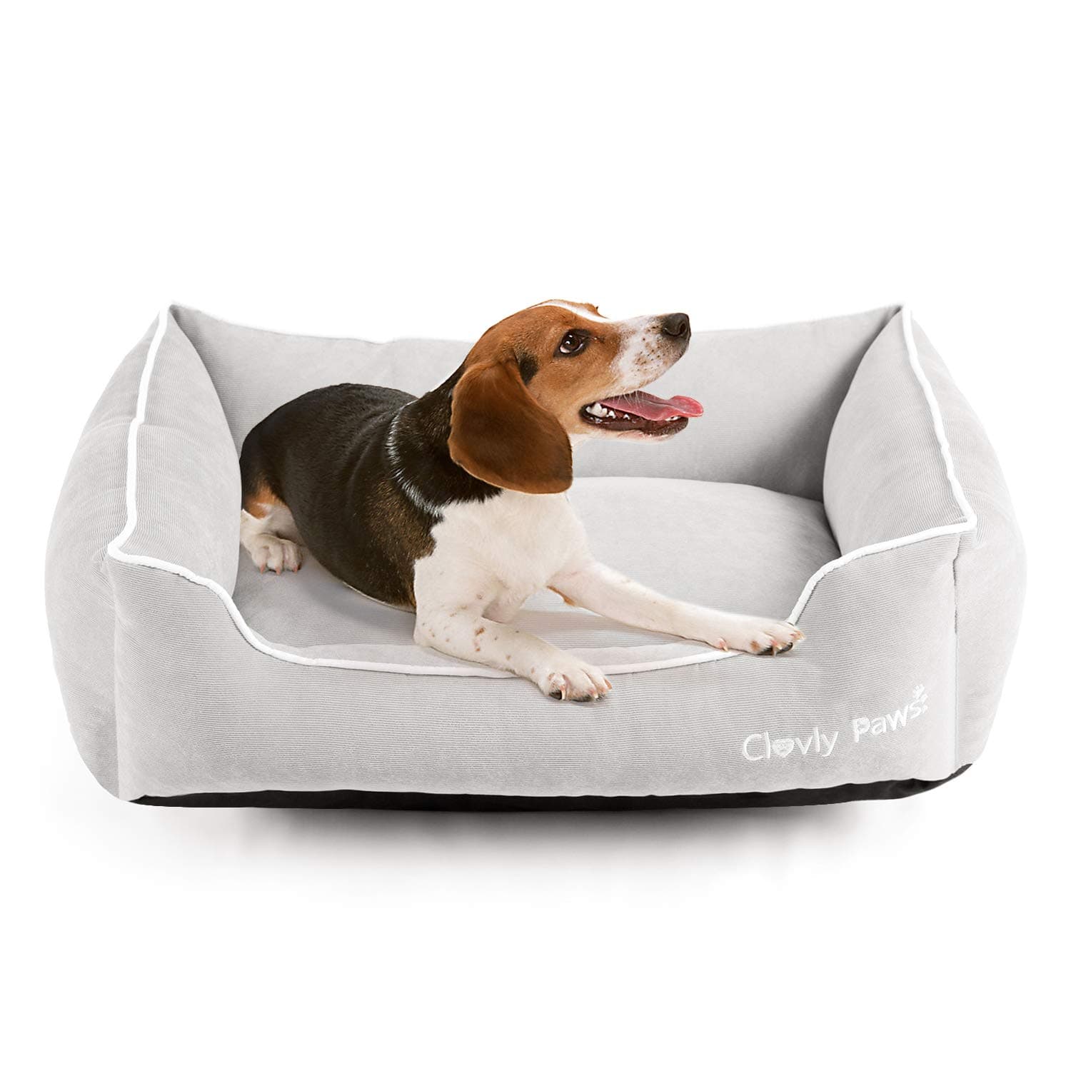 CLOVLY PAWS Simple Rectangular Pet Bed with Removable Cover, Plush Comfy Durable Cuddler for Small to Medium Dogs and Cats, Machine Washable Cover (L 27.6", Grey)