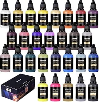 Airbrush Paint, Henyiewl 28 Colors Airbrush Paint Set (30 ml/1 oz), Opaque & Water-based Acrylic Air Brush Paint Kit Includes Metallic and Neon Colors, Premium Airbrush Paints for Artists, Beginners,