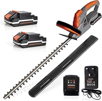 Cordless Hedge Trimmer 20V 1HR Fast Charge 51cm (510mm) Cutting Length, Hedge Trimmer Cordless Hedge Cutter with 2x Batteries and Charger Included