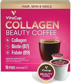 VitaCup Beauty Blend Coffee Pods 16ct with Collagen, Biotin, Cinnamon, Keto|Paleo|Whole30 Friendly, Essential Vitamins, Compatible with K-Cup Brewers Including Keurig 2.0, Cups