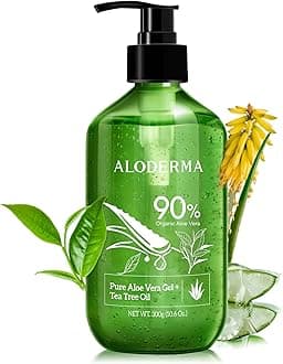 Organic Aloe Vera Gel for Skin + Tea Tree Oil, Made within 12 Hours of Harvest, Soothing Pure Aloe Vera Gel for Face, Works Great for Scalp, Acne & Aftershave, All Natural Aloe Gel - 10.6 Oz