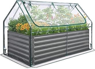 QuictentRaised Garden Bed Galvanized Raised Beds for Gardening Vegetables with Cover 6x3x2 ft Tall Metal Planter Box Outdoor Use (Clear)