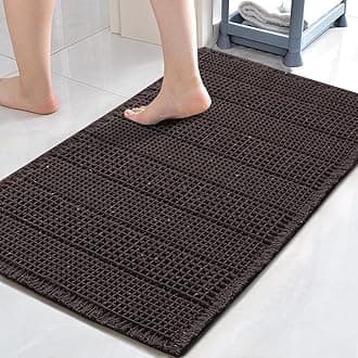 Upgraded Waffle Bath Mat Super Absorbent Non Slip Bath Rugs for Beside Tub, 17" x 24", Chocolate