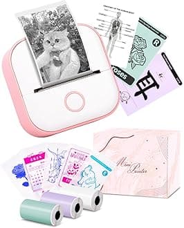 Sticker Printer, T02 Print Pods Mini Thermal Printer for Kids, Portable Bluetooth Sticker Maker Machine, Inkless Instant Print from iPhone Android for Journal, Study Notes, Birthday Gifts