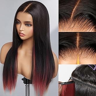 Glueless Wigs Human Hair Pre Plucked Pre Cut 20 Inch Magic Human Hair Wig that Can Change Colors 6x4 Straight Hd Lace Front Wigs for Women 200% Density Nature Black Wig with Red