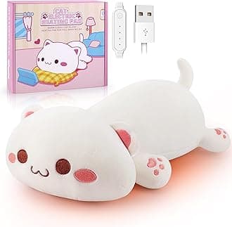 Electric Heating Pad for Period Cramps, Cuddly Soft 14" White Cat Plush with a Hot Soft Belly USB Powered, Heating Pad Neck Shoulder Pain Relief, Gift for Women Daughter Wife