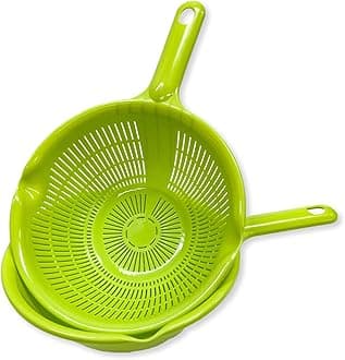 Kitchen Colanders and Bowl with Handle Pair Set. Easy to Use, 1.3-quart, 8" Handy Size, for Pasta, Spaghetti, Berry, Veggies, Fruits, Noodles, Salads, Made in Japan (Green with Handle)