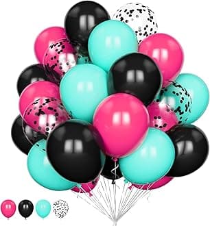 Tik Party Tok Balloons - 20 Pcs, 12 Inch Hot Pink, Teal, Blue Confetti Latex Balloons for 80s 90s Disco Karaoke Birthday Parties