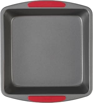 GoodCook MegaGrip 8" x 8" Nonstick Steel Square Cake Baking Pan with Silicone Grip Handles, Gray