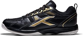 HUNDREDRaze Badminton Shoes(Non Marking)Also Perfect For Squash,Table Tennis,Volleyball,Basketball&Indoor Sports|Lightweight&Durable|X-Cushion,Active Grip Sole,Toe Assist(Black:Gold,9Uk)Unisex-adult