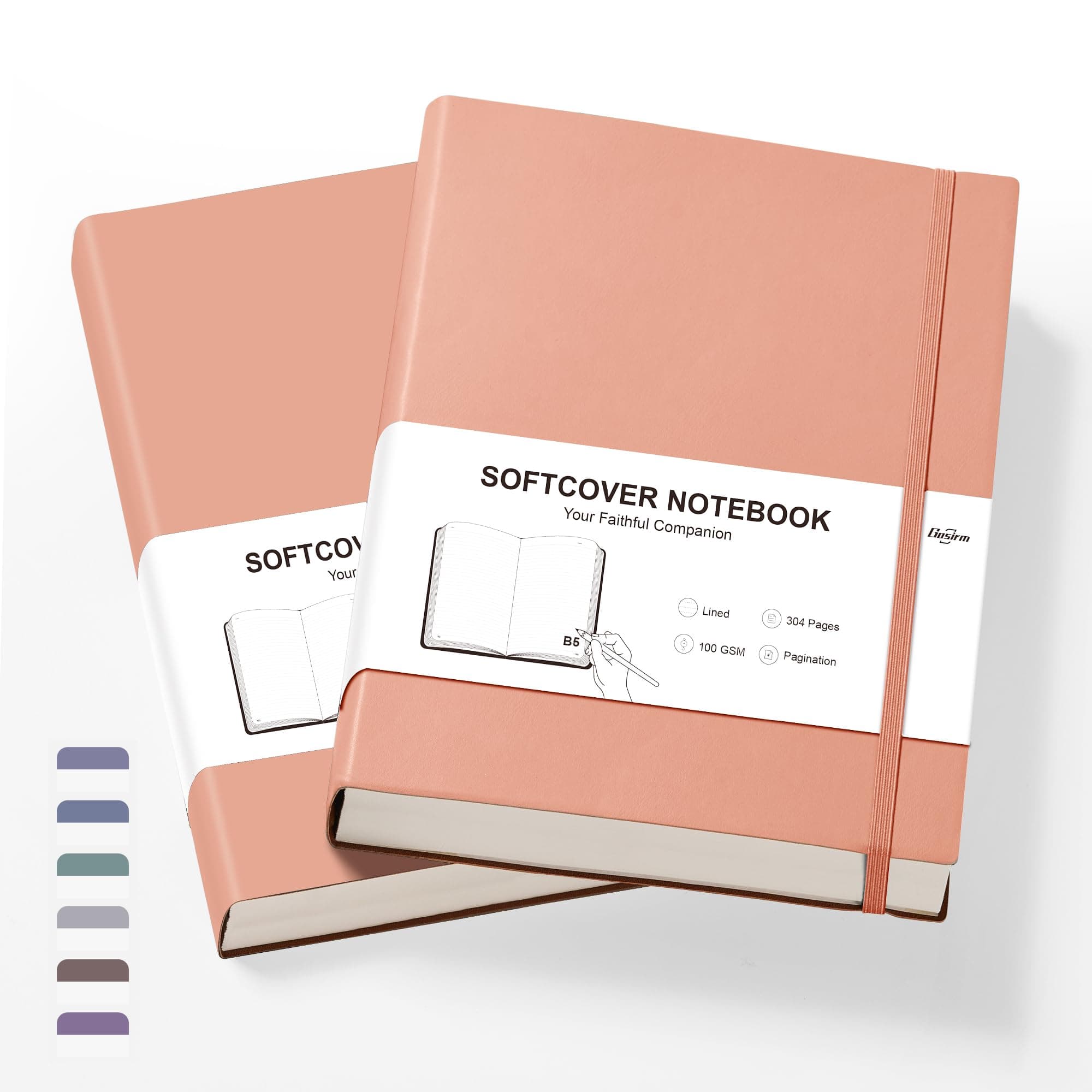 Lined Journal Notebook 2 Pack with 608 Numbered Pages, B5 Thick Journals College Ruled for Writing, Leather Journal Notebook with 100gsm No Bleed Paper, Daily Diary for Women Men Work Office, Pink