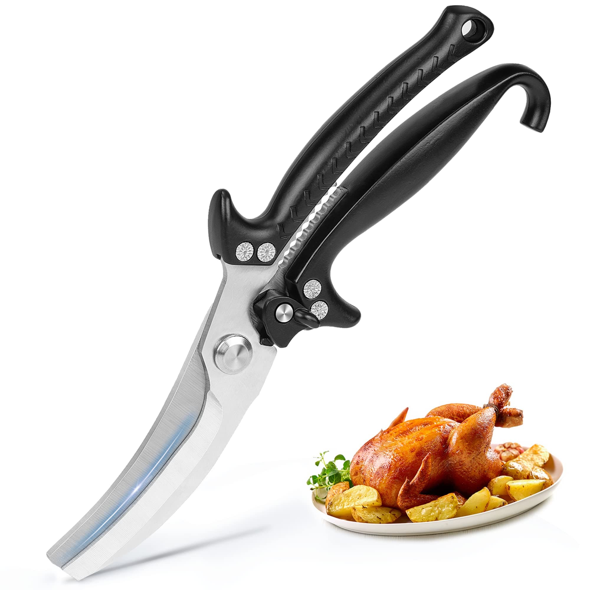Kitchen Shears, Kitchen Scissors Heavy Duty Poultry Shears, VIBIRIT Sharp Cooking Scissors Stainless Steel Scissors,Spring-Loaded Dishwasher Safe Black Shears for Meat,Chicken,Fish,Bone,Christmas