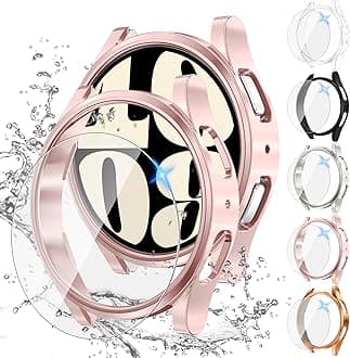Tensea [5+5Pack for Samsung Galaxy Watch 6 Screen Protector Case 40mm Accessories, Hard PC Bumper/HD Anti-Fog Tempered Glass Protective Film, Face Cover Set, Galaxy Watch 6 Case for Women Men