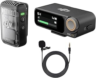 DJIMic 2 (1 TX + 1 RX), Wireless Microphone with Noise Cancelling, 250m (820 ft.) Range, Microphone for iPhone, Android, Camera, Vlogs, Bundle with Turnstile Omnidirectional Condenser Lavalier