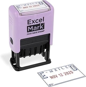 ExcelMark 2445 Date Stamp with Text - Blue and Red Ink (Violet Mount, Emailed)