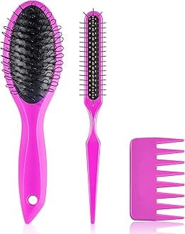 Wig Brush Comb Set, 3pcs Professional Styling Extension Brush Kit with Travel Size for Human and Synthetic Hair Smoothing Parting Section
