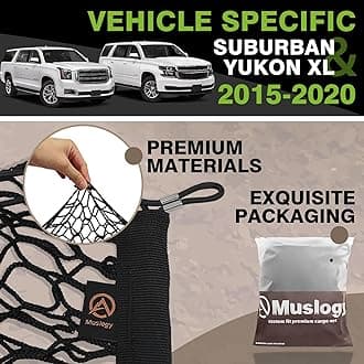 Muslogy Envelope Style Trunk Cargo Net Compatible with 2015-2020 Chevy Suburban, GMC Yukon XL Accessories Upgraded Mesh Storage Luggage Net with Metal Hooks