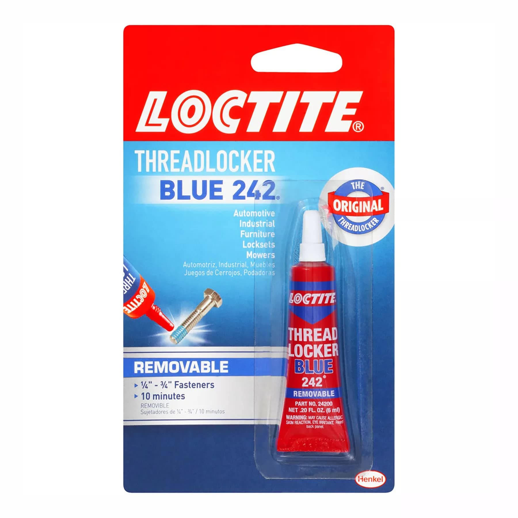 Threadlocker Blue 242 - Removable Thread Lock Glue for Nuts, Bolts, & Fasteners, Medium Strength Screw Glue to Prevent Loosening & Corrosion - 6 ml, 1 Pack