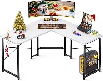 Casaottima 47 inch L Shaped Gaming Desk with Monitor Stand, Corner Desk Gaming Table for Home Office, Computer Desk Sturdy Writing Workstation for Small Space, White