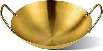Crega Heavy Stainless Steel Kadai Golden, Traditional Round Base Wok with Double Handles for Stir Fry, Cooking, and Sauteing, Durable and Easy to Clean, Ideal for Home Kitchen (Golden)