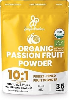 Jungle Powders Passion Fruit Powder Organic 5 Ounce Bag, Freeze Dried Passion Fruit Extract Powder for Baking Smoothies Juice Concentrate Puree - Additive Free Lilikoi Granadilla Maracuya Supplement