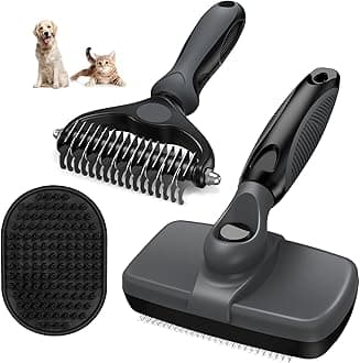 3PCS Self Cleaning Slicker Brush & Pet Grooming Rake & Bath Brush for Dogs,Cats and Horses | Skin Friendly Deshedding Grooming Tool & Double-Sided Dematting Tool | Premium Pet Supplies Gray Black)