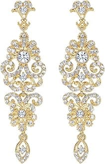 Gold Rhinestone Chandelier Wedding Bridal Dangle Earrings