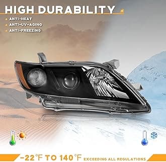 WEELMOTO Halogen Headlight for 2007-2009 Camry US Version 07 08 09 Camry (Exclude Hybird) Replacement Headlight Assembly Black Housing Left and Right Pair