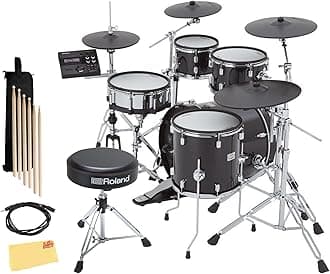 RolandVAD507 V-Drums Acoustic Design Electronic Drum Set Bundle with Drum Throne, Audio Cable, Drumstick Bag, 3 Pairs of Drumsticks and Austin Bazaar Polishing Cloth