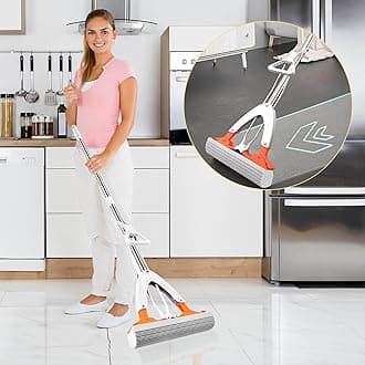 Sponge Mop, Hands-Free Wringing, Swivel Absorbent Head, Wet & Dry Use, 49.2" Long Handle, 11" Replaceable Head, For Home, Bathroom, Kitchen, Desktop, Glass, Living Room, Car