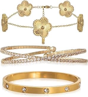 UIIZBRWGold Bracelets for Women Stainless Steel Bracelet 18K Love Bangle for women Cubic Zirconia Cuff Gold Bangle Set Fashion Jewelry Gifts (White Diamond Bracelet)