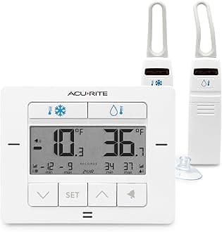 Matte White Digital Wireless Fridge and Freezer Thermometer for Home and Restaurants with Alarm and High/Low Temperature Records (00523M)