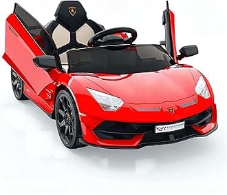 Hetoy Ride on Car Kids 12V License Lamborghini Electric Car Battery Operated Sports Car with Control 2 Speed Sound System LED Headlight Hydraulic Door