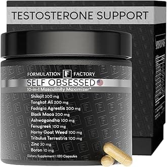 Formulation Factory Self Obsessed Masculine Vitality & Testosterone Support - 10-in-1 Complex with Shilajit, Tongkat Ali, & Fadogia Agrestis - 120 Capsules, 2 Month Supply